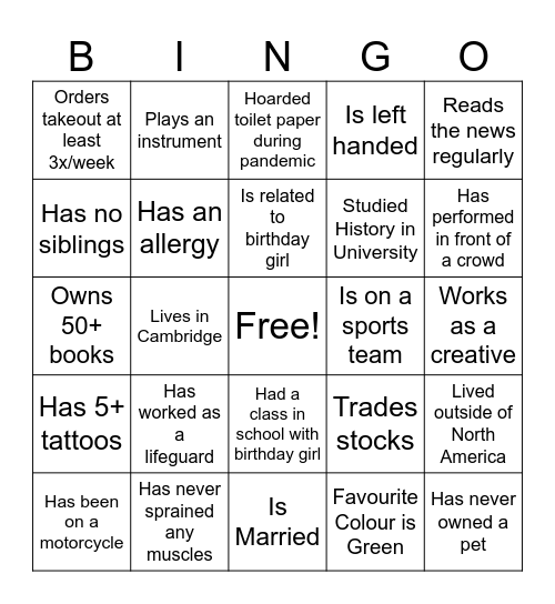 Meet and Greet Bingo Card