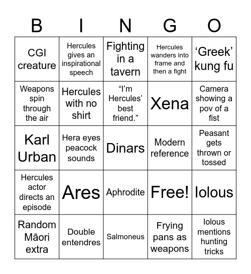 Hercules Bingo Card