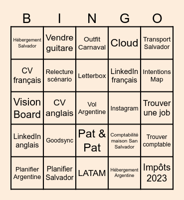 Productivity Bingo Card