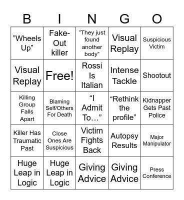 Criminal Minds Bingo Card