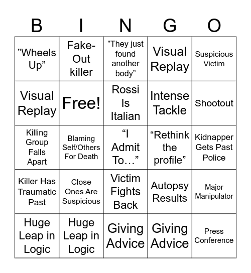 Criminal Minds Bingo Card