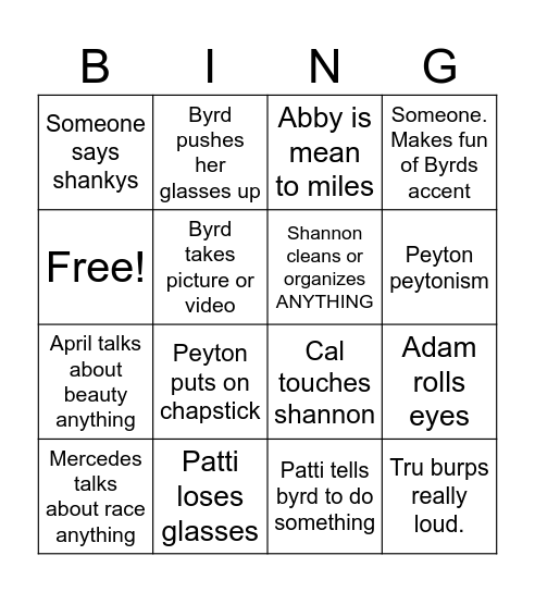 L.J. BINGO Card