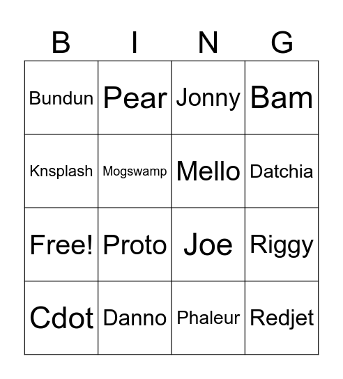 Shorts Wars Cast Interaction Thing (suggested by my friend) Bingo Card