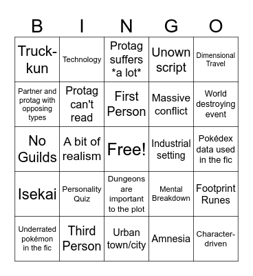 PMD fic bingo Card