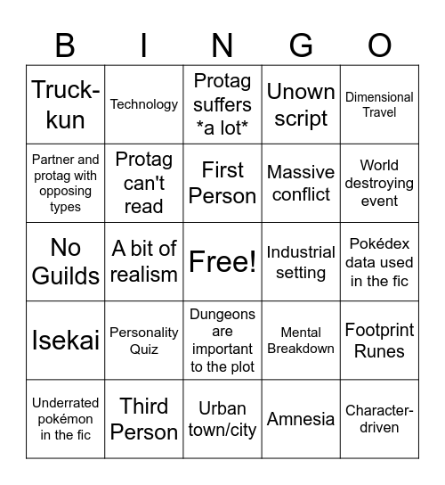 PMD fic bingo Card