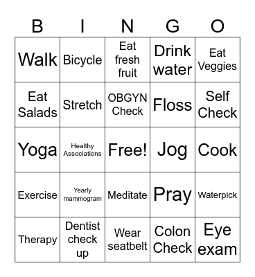 Health Bingo Card