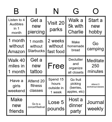 New Year's Resolution BINGO Card