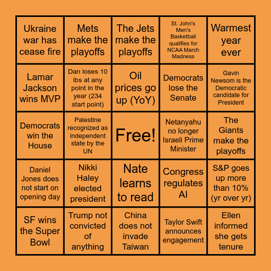 Bartley BINGO 2024 Bingo Card