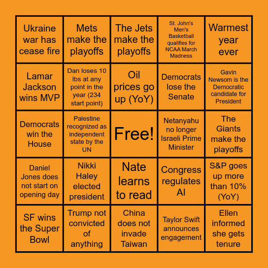 Bartley BINGO 2024 Bingo Card