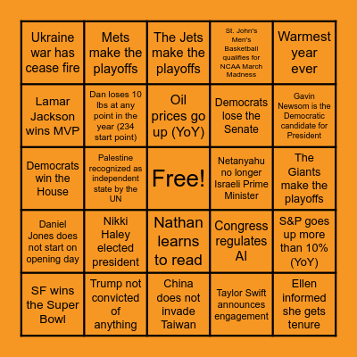 Bartley BINGO 2024 Bingo Card