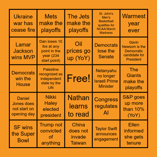 Bartley BINGO 2024 Bingo Card