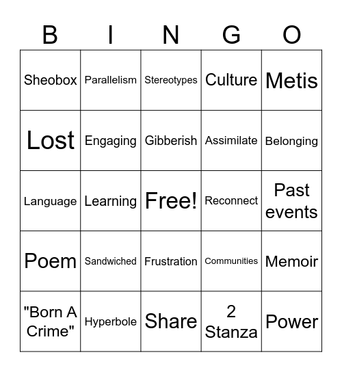 Untitled Bingo Card