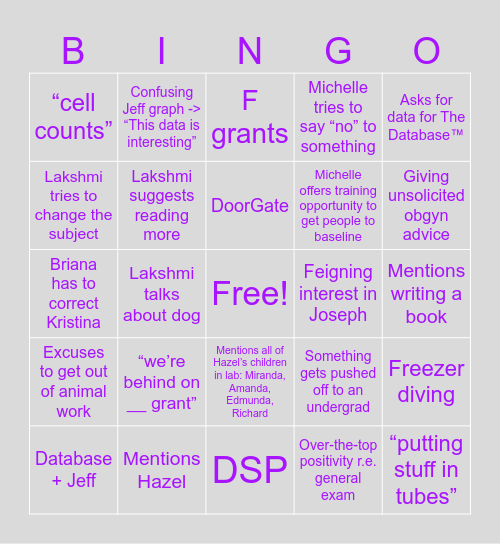 Lab Meeting Bingo! Bingo Card