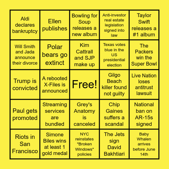 Bartley BINGO 2024 Bingo Card