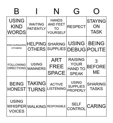 GOLDEN RULES FOR THE ART ROOM Bingo Card