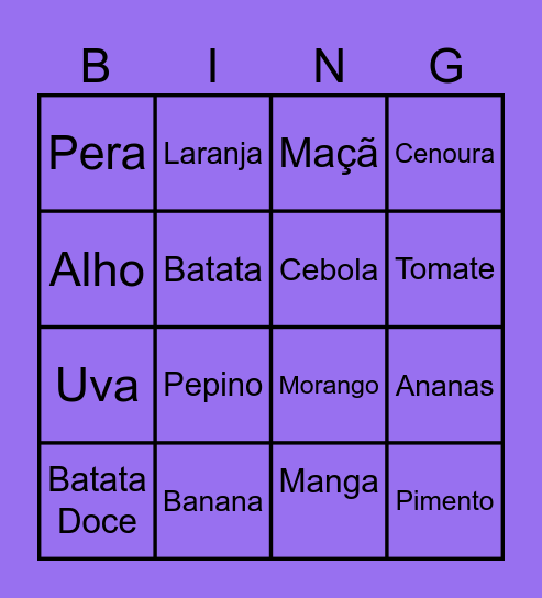 Frutas e Legumes Bingo Card