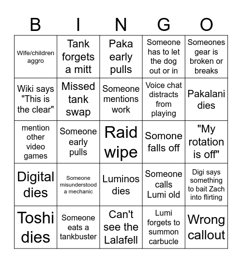 After Break Raid Night Bingo Card