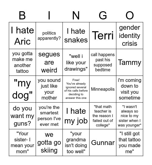 Uh Oh! John's Calling! Bingo Card