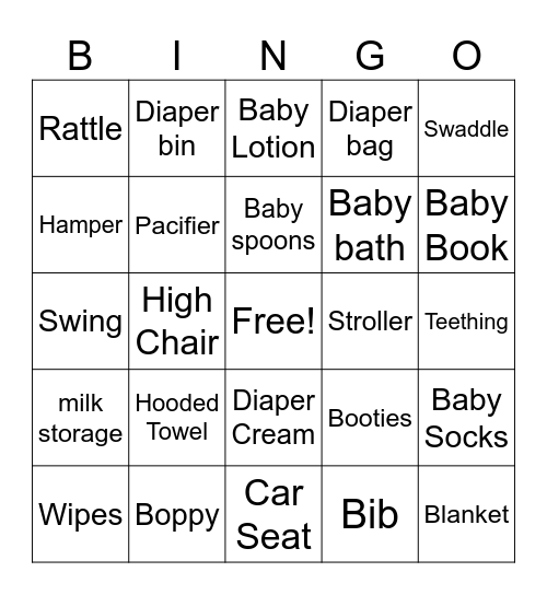 Baby gift bingo Card