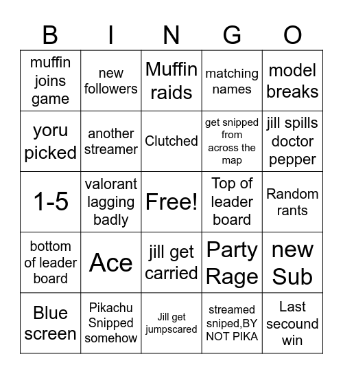Jill Bingo stream Bingo Card