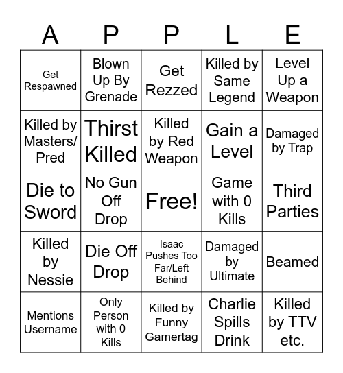 Drunk Apex Bingo Card