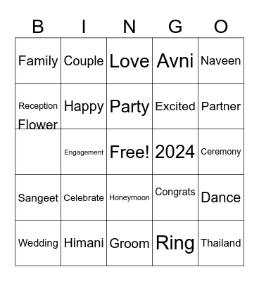 Himani's Bridal Shower Bingo! Bingo Card