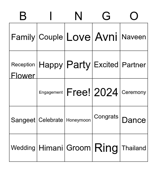 Himani's Bridal Shower Bingo! Bingo Card