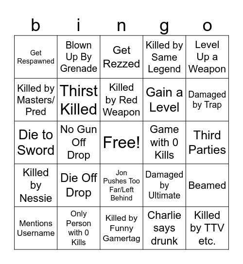 Drunk Apex Bingo Card