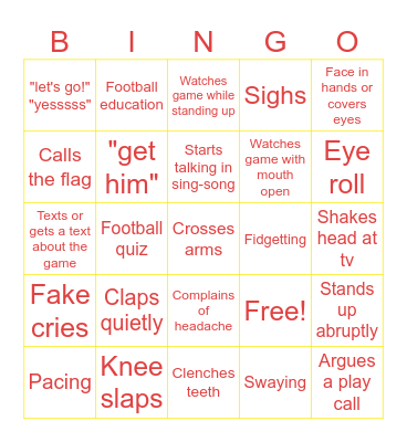 Football Wife Bingo Card