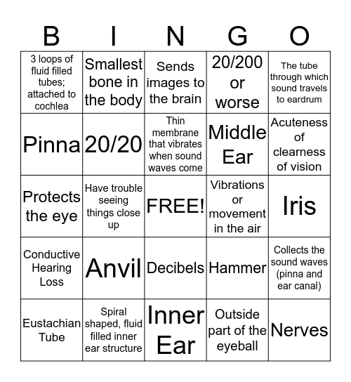 EAR and EYE BINGO ;) Bingo Card