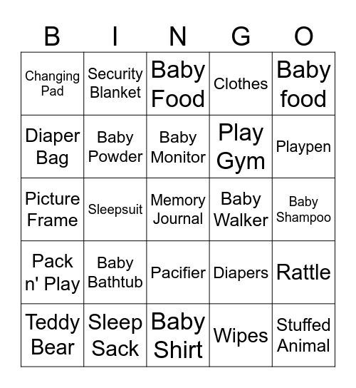 Baby Bingo Card