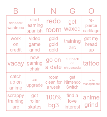 2024 Goals Bingo Card