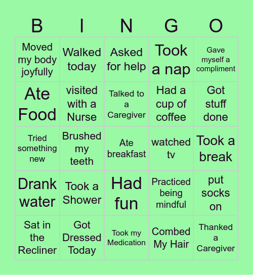 Self-Care Bingo Card