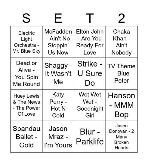 Music Bingo (Set 2) Bingo Card