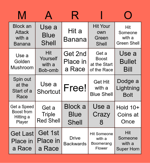 Mario Kart 8 Deluxe Bingo Card