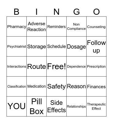 Medication Compliance Bingo Card