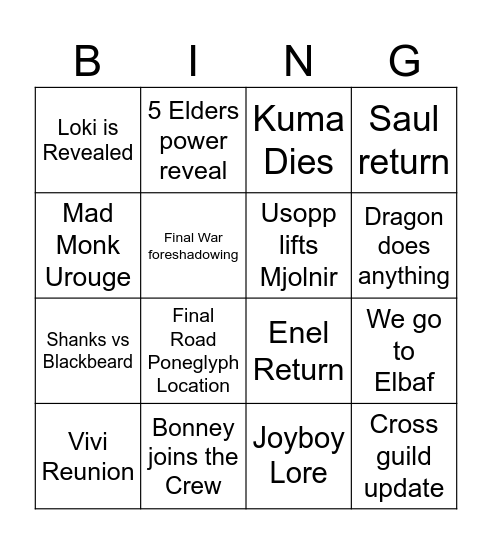 One Piece 2024 Bingo Card