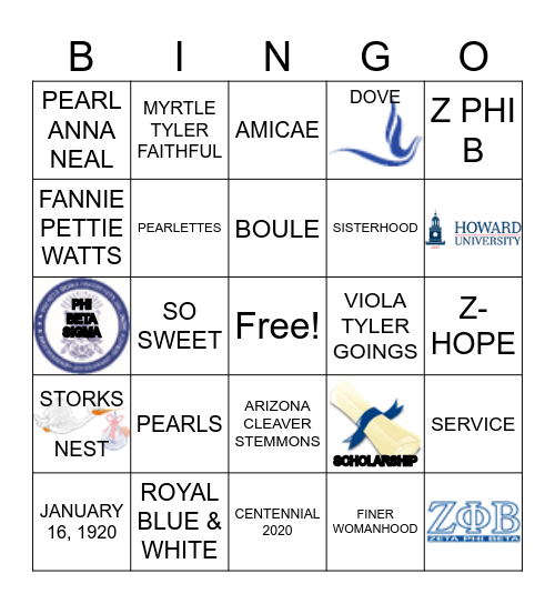 ZETA PHI BETA BINGO Card