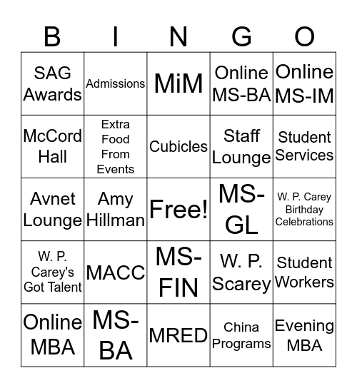 McCord Hall Bingo Card