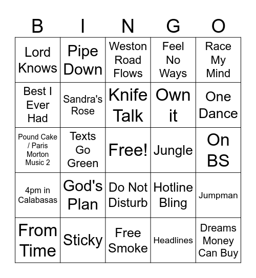 Drake Mix #1 Bingo Card