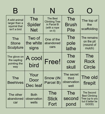 Parcel B Bingo! Bingo Card
