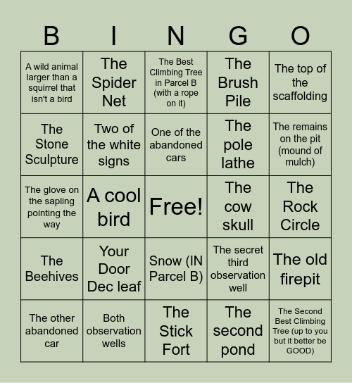 Parcel B Bingo! Bingo Card