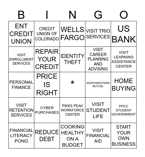 FINANCIAL LITERACY Bingo Card