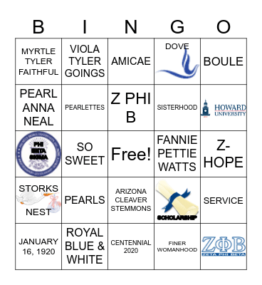 ZETA PHI BETA BINGO Card