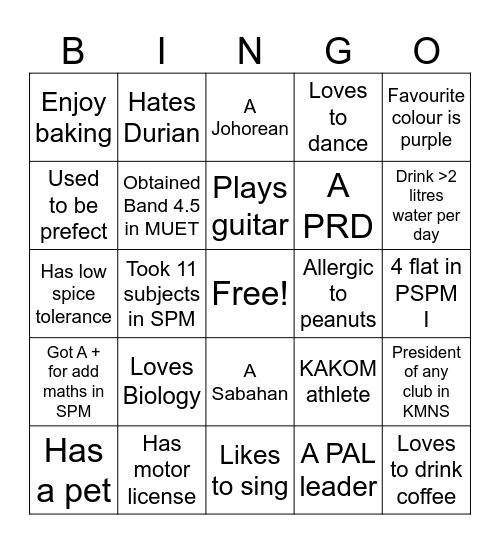 Untitled Bingo Card