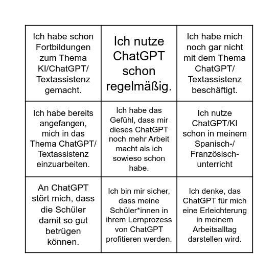 ChatGPT und ich :) Bingo Card