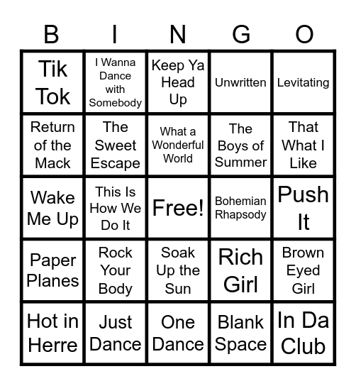 Music Bingo Card