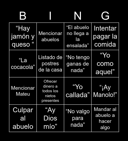 Tópicos abuela Bingo Card