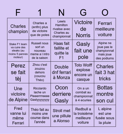Bingo F1 2024 - Matt Bingo Card