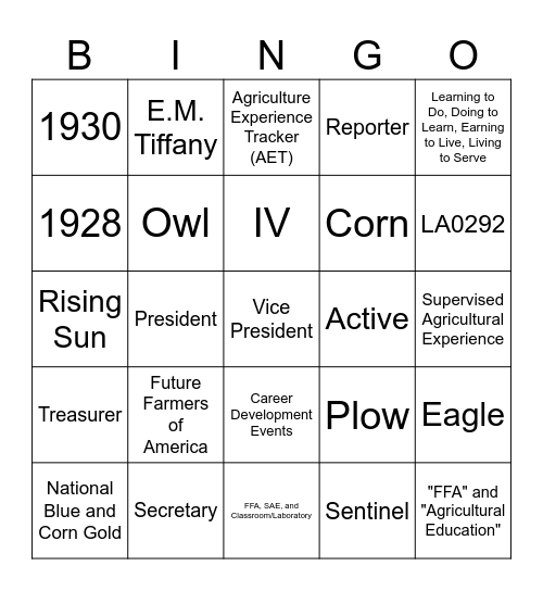 FFA Review! Bingo Card